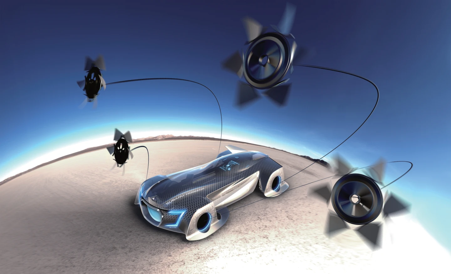 The Subaru HORIZON unleashing its deadly hubcaps (Image: Subaru Design Tokyo Studio)