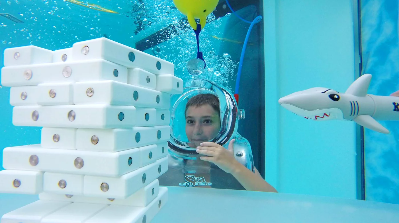Participants can play underwater Jenga