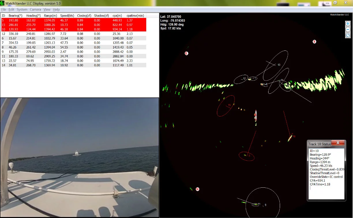 The view from WatchStander's camera, along with a radar image of suspicious vessels being tracked