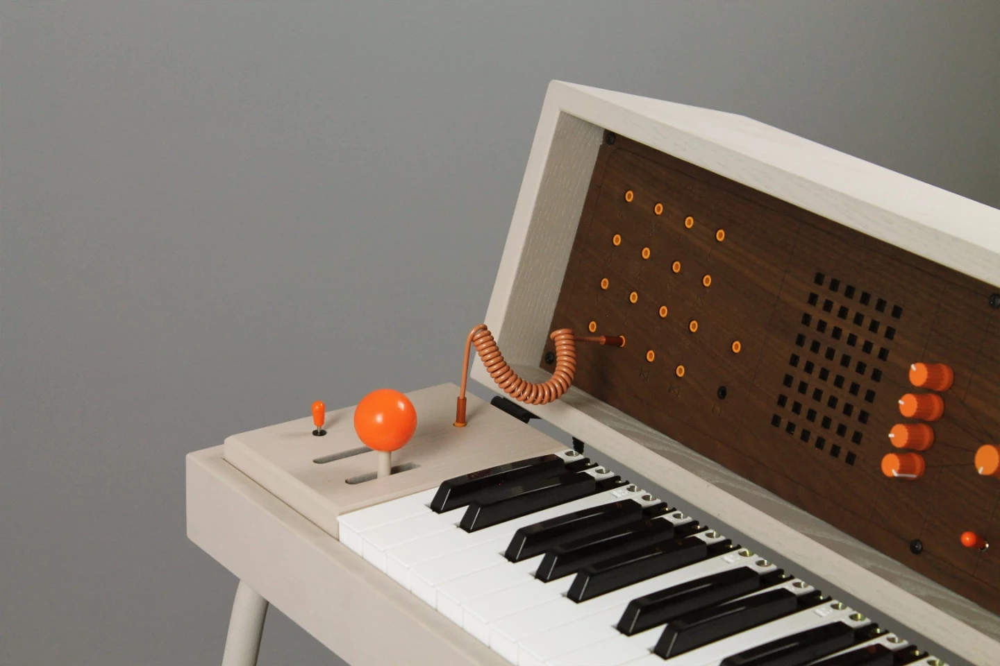 Digital audio modules are connected using patch cables plugged into a matrix