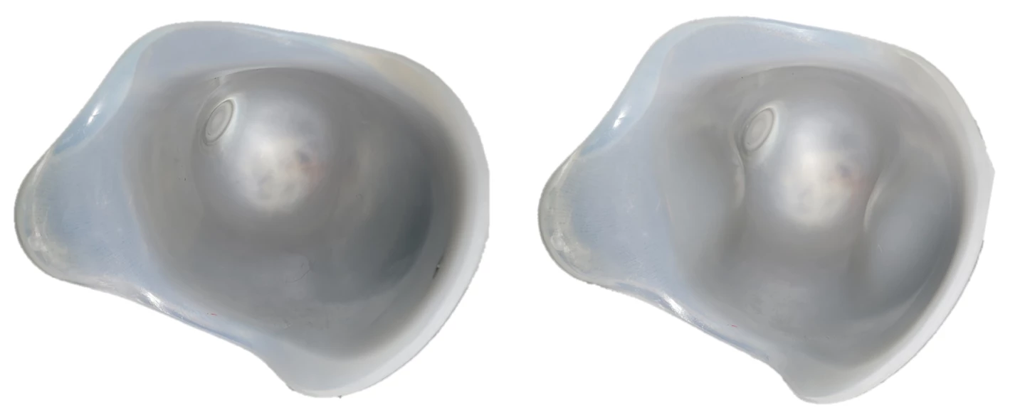 An inner view of the socket, with less (left) and more air (right) pumped into its lining