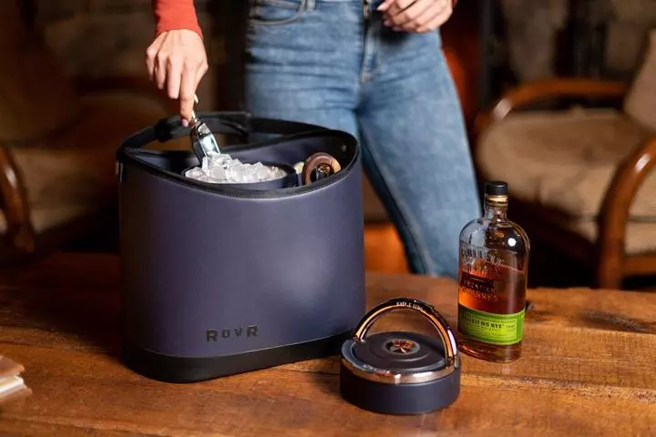 The Rovr Keepr includes a central ice bucket and compartments for storing bottles, cups, cutting boards and more