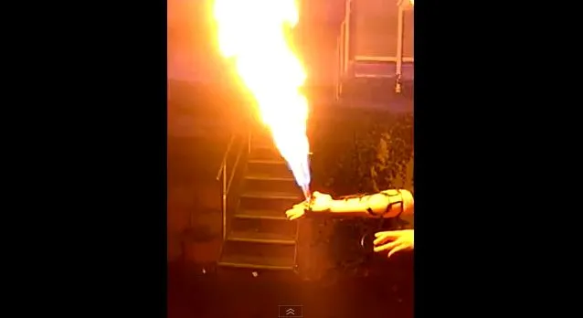 Cyberpunk weapons hobbyist Patrick Priebe has created a hand-mounted flamethrower
