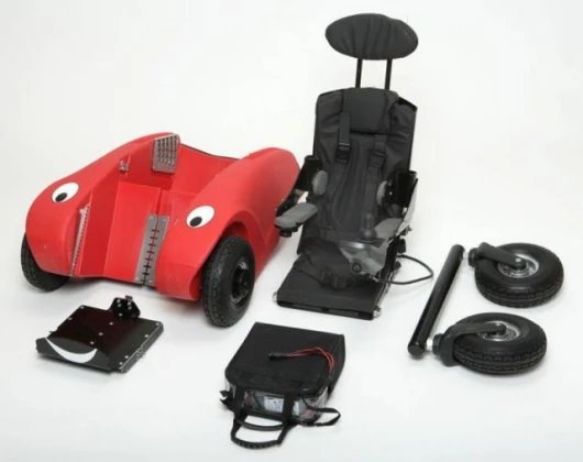 The Wizzybug first mobility vehicle, here shown disassembled