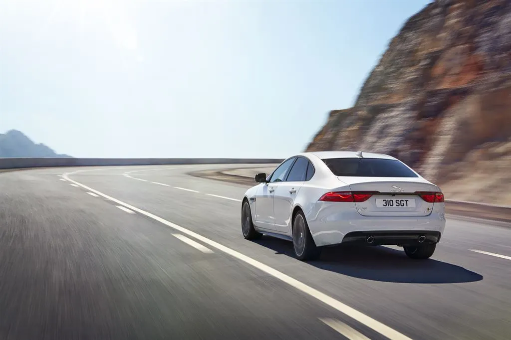 The 2016 Jaguar XF showing rear lines