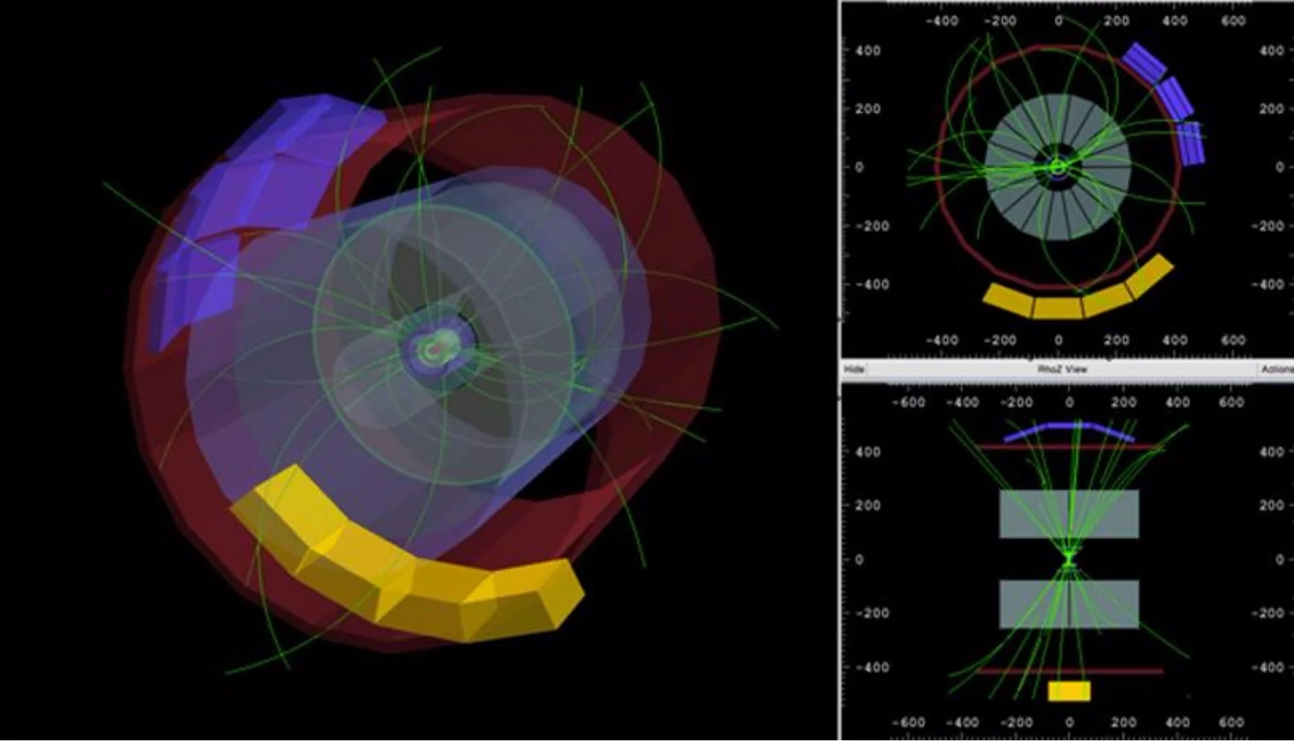 Proton-proton collision at 900 GeV as determined by the inner silicon trackers in the ALICE detector (Image: ALICE/CERN)