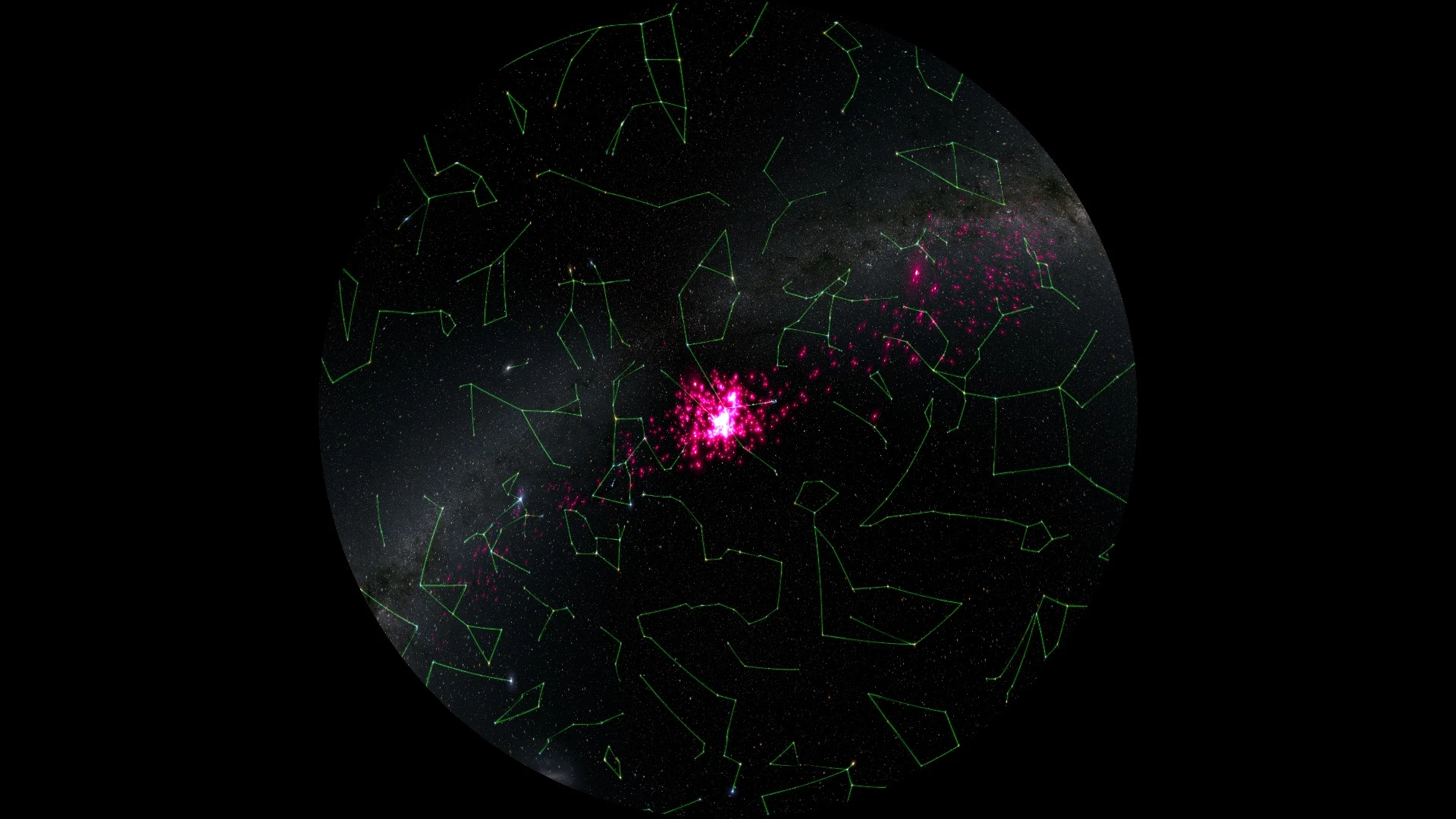 Gaia data reveals the true extent of the Hyades star cluster (pink)