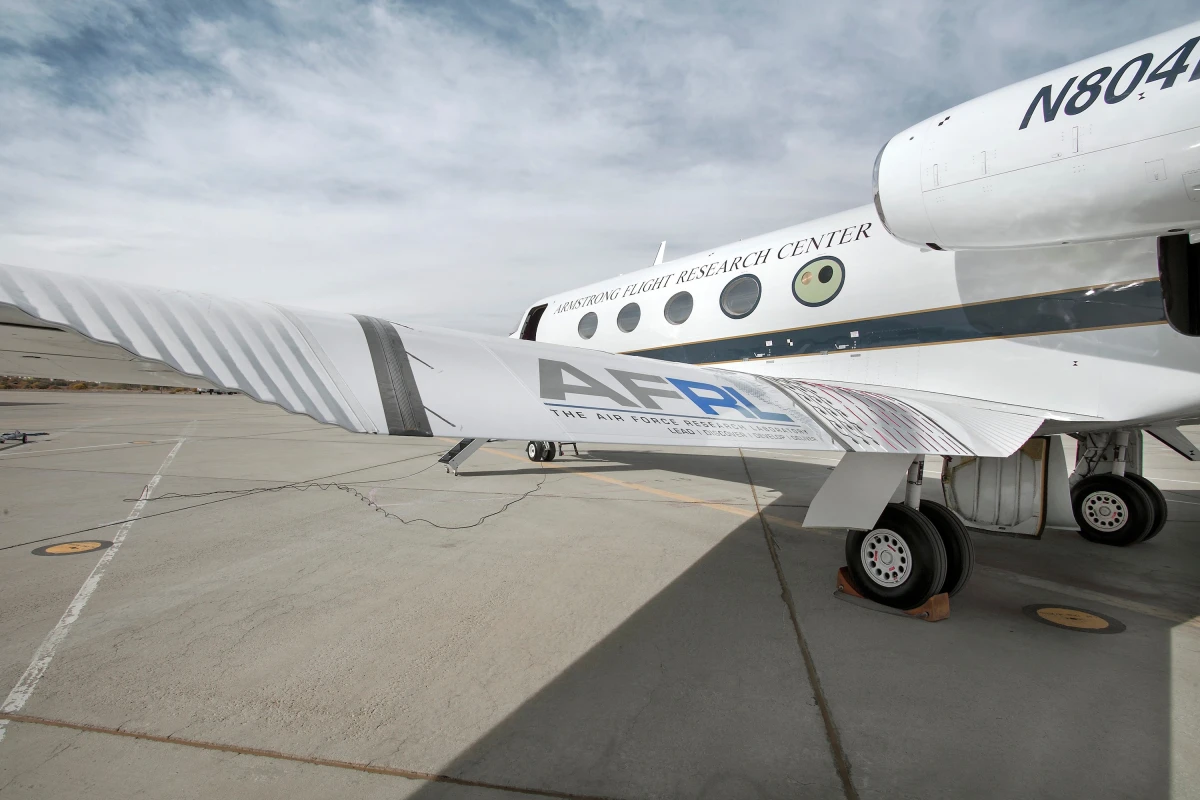 The Adaptive Compliant Trailing Edge (ACTE) flap undergoing testing at NASA’s Armstrong Flight Research Center at Edwards Air Force Base, California (Image: NASA/Ken Ulbrich)