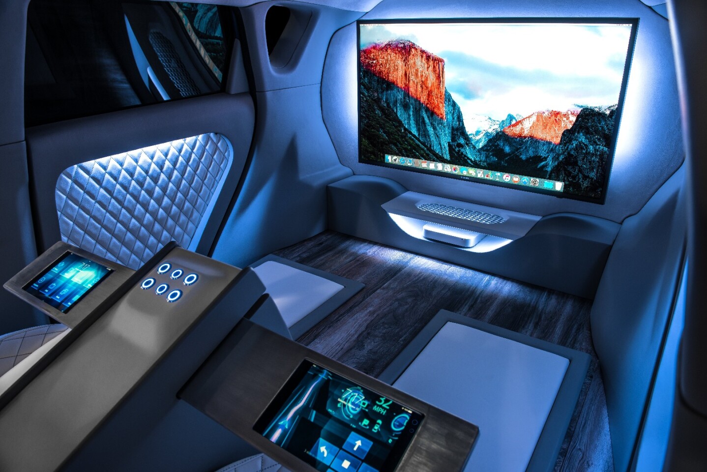 Inside, the Kia Soul First Class has a luxurious autonomous cabin ready to work or entertain