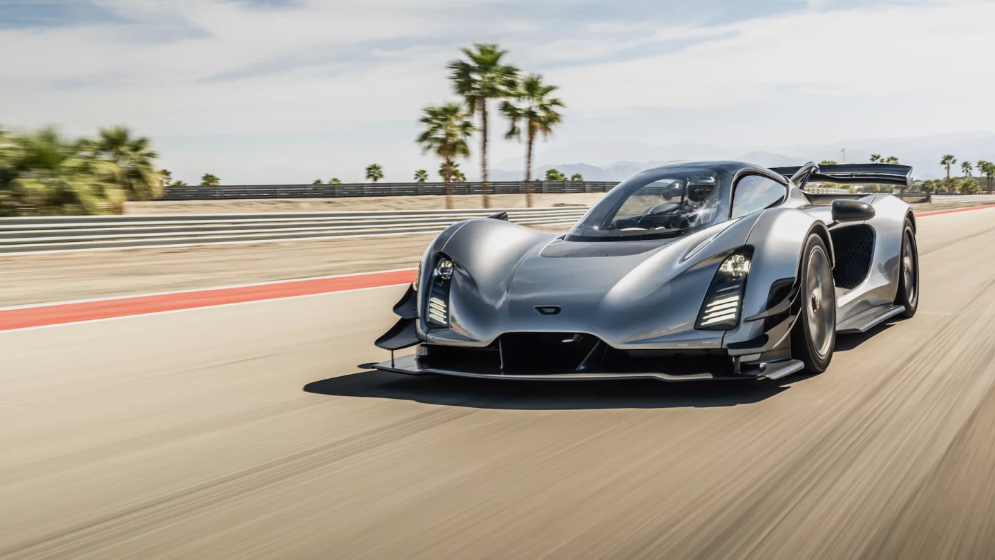 The hypercar is powered by an in-house twin-turbocharged 2.9-liter V-8 engine and 4.4-kWh battery pack