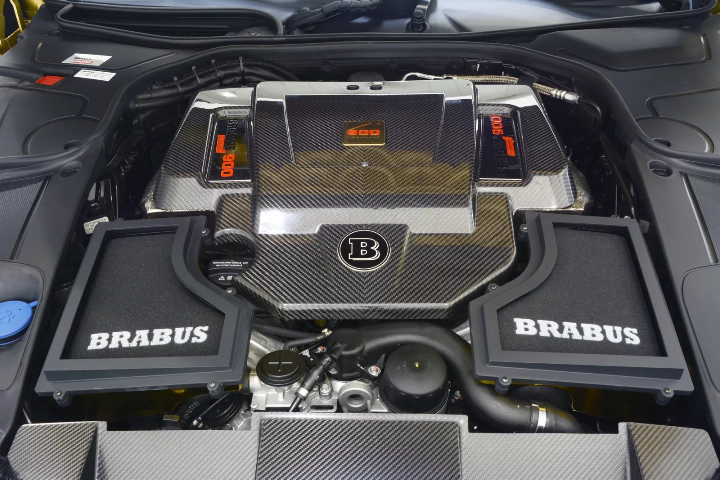 The V12 biturbo power plant of the Brabus 900 Desert Gold