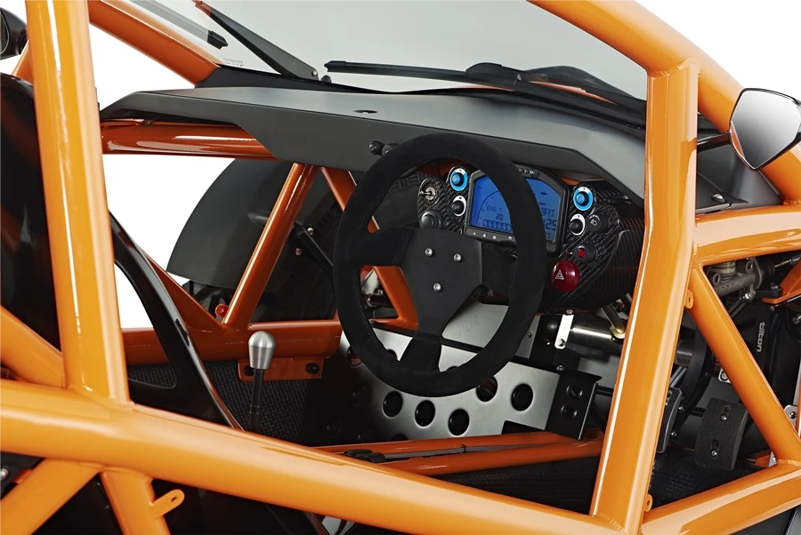A view of the Ariel Nomad's steering wheel and dash