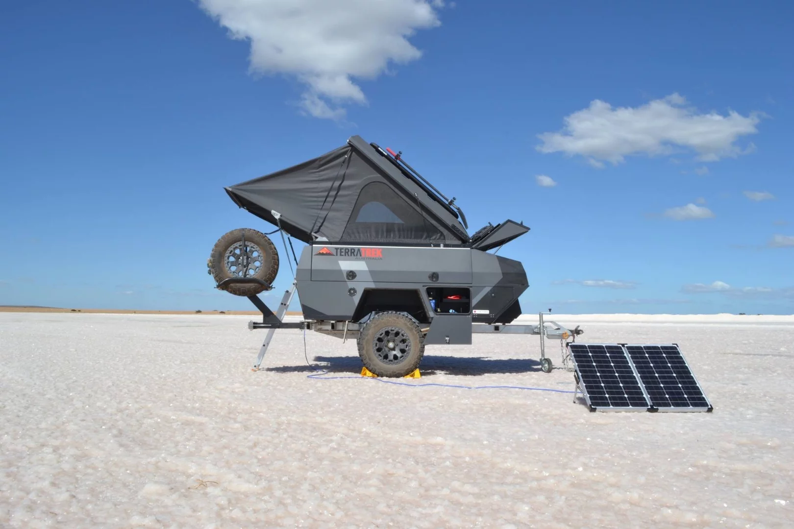 A solar panel keeps the dual 110-Ah batteries charged up