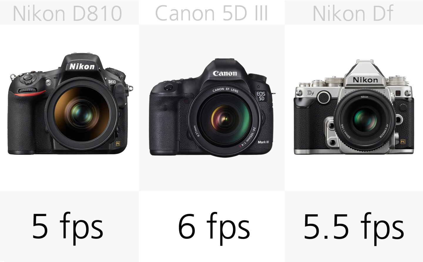 Most of the full frame DSLRs in our comparison have comparable speeds of between 4.5 and 6.5 fps