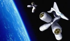 Orbiting at an altitude of 300 miles (450 km)