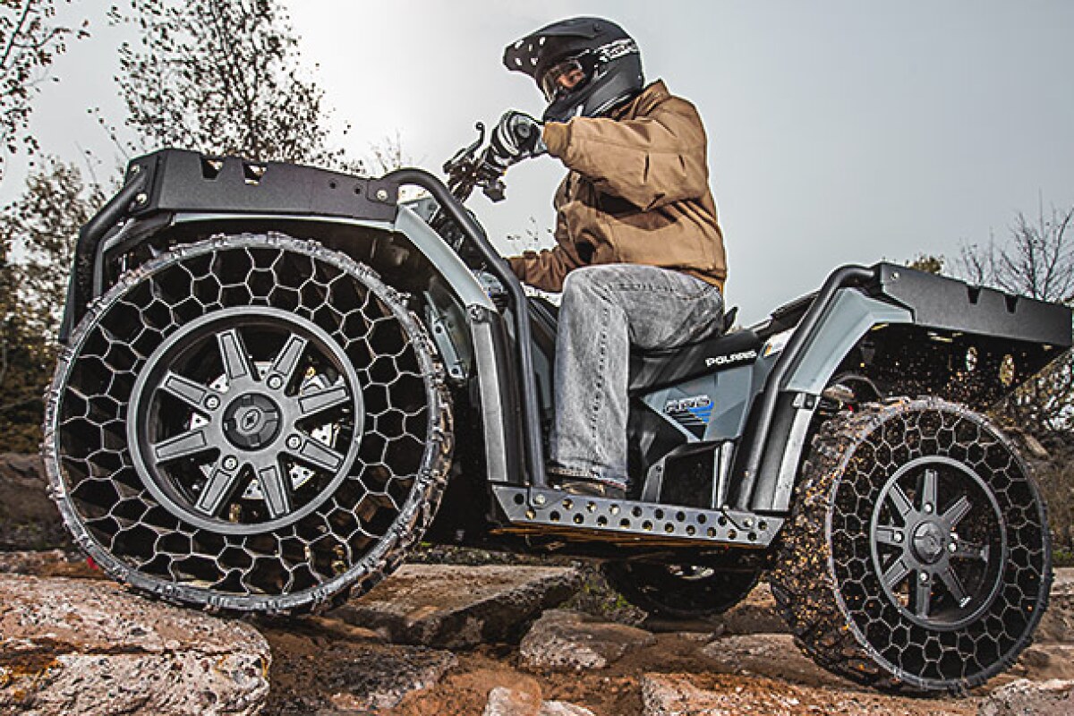Polaris' militarygrade WV850 HO ATV rolls on nonpneumatic tires