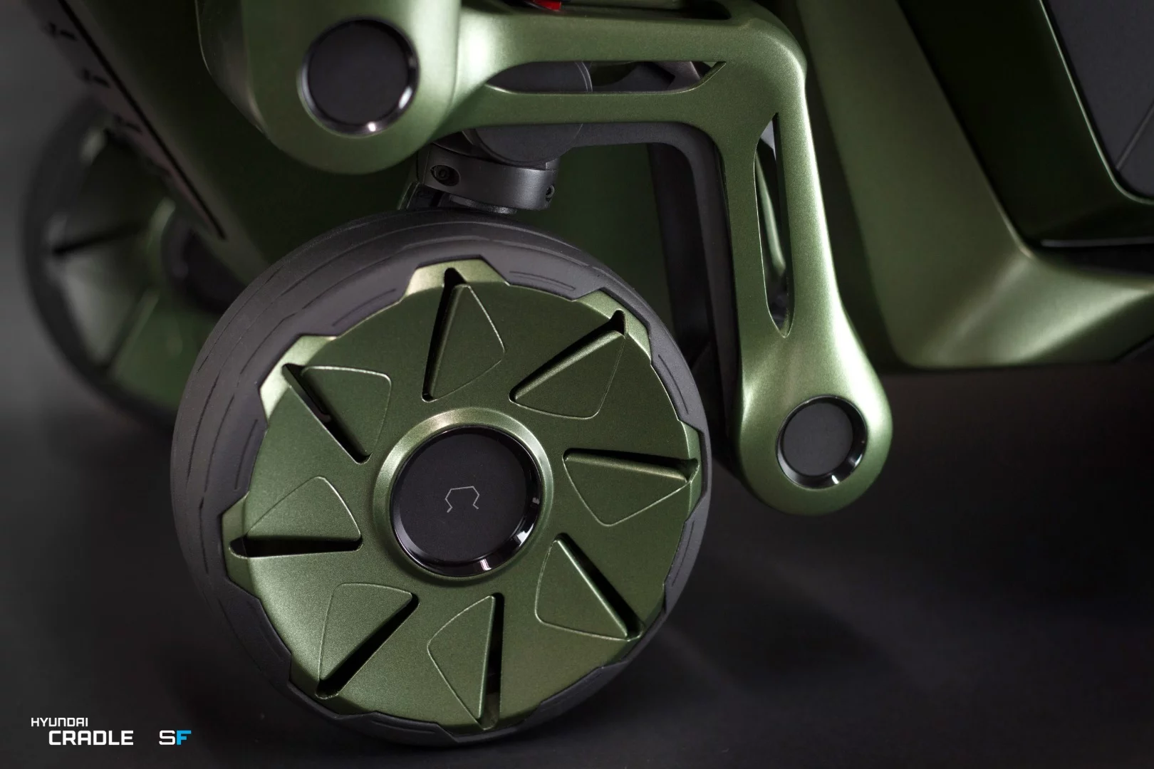 Each wheel is powered by an electric hub motor