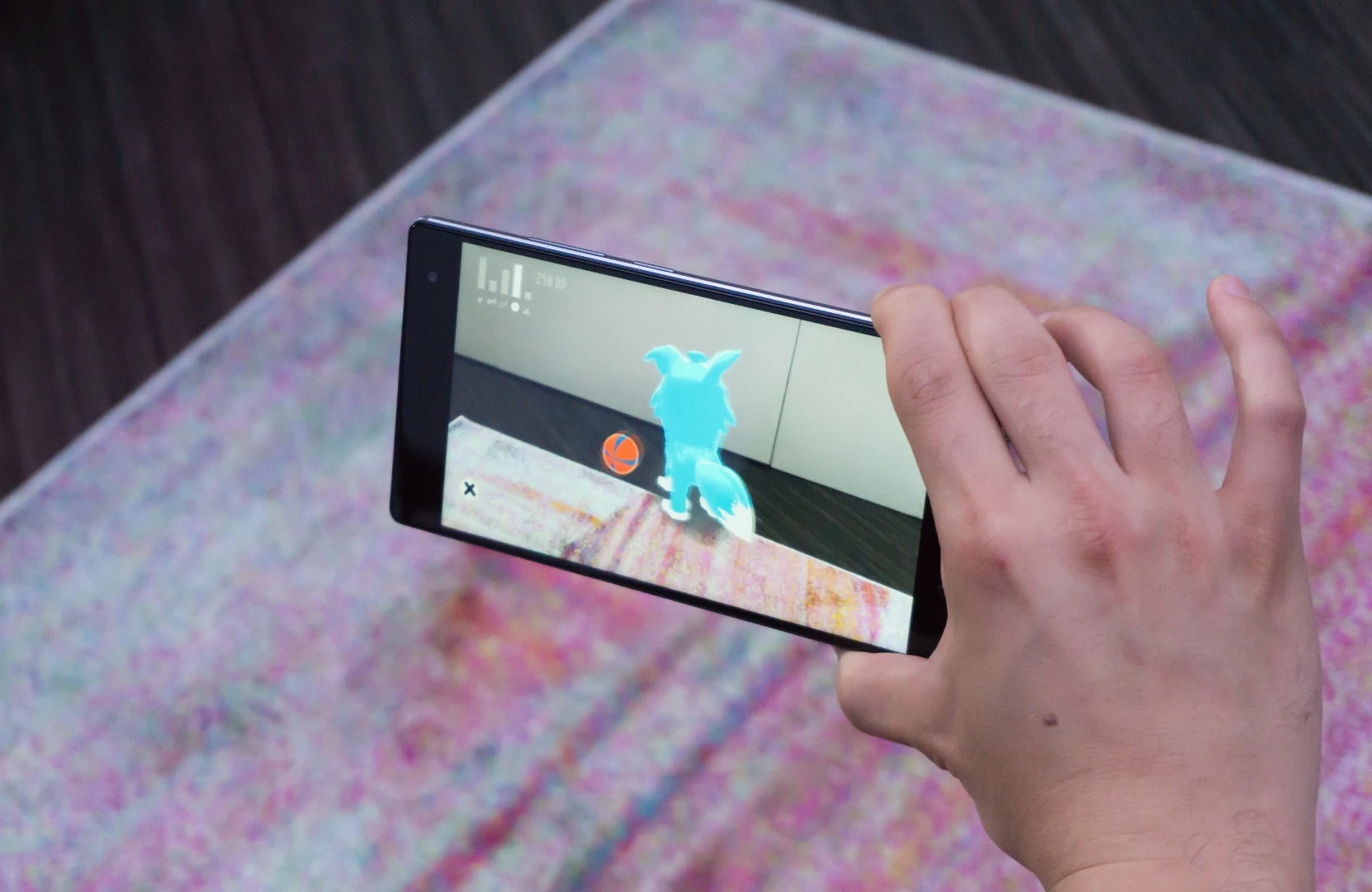 An example of a (non-Pokémon) AR character interacting with a real environment on the Phab2 Pro