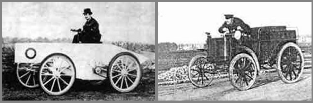 The Electric Count at left in his Jeantaud and Jenatzy at right in the CGA Dogcart