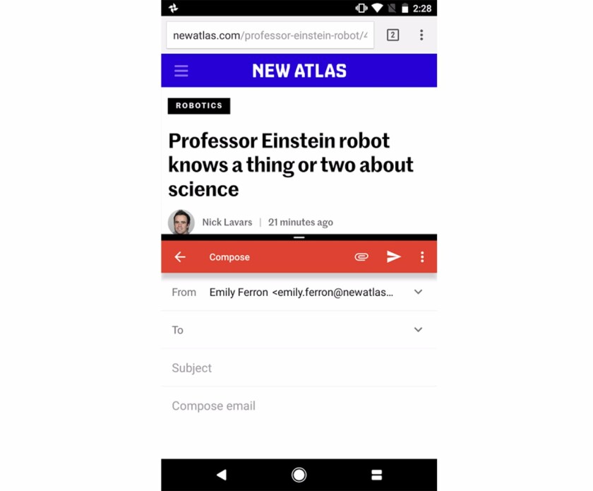 Multi-tasking on the Google Pixel in the portrait orientation. The icon with two rectangles, to the right of the home button, is the multi-tasking button.