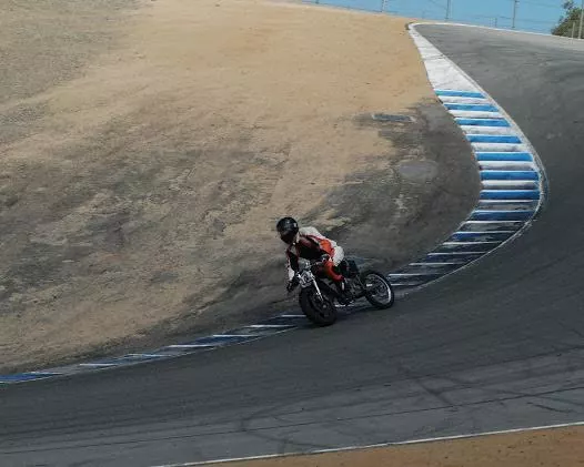 Luke Workman takes Death Bike down the Corkscrew at Laguna Seca