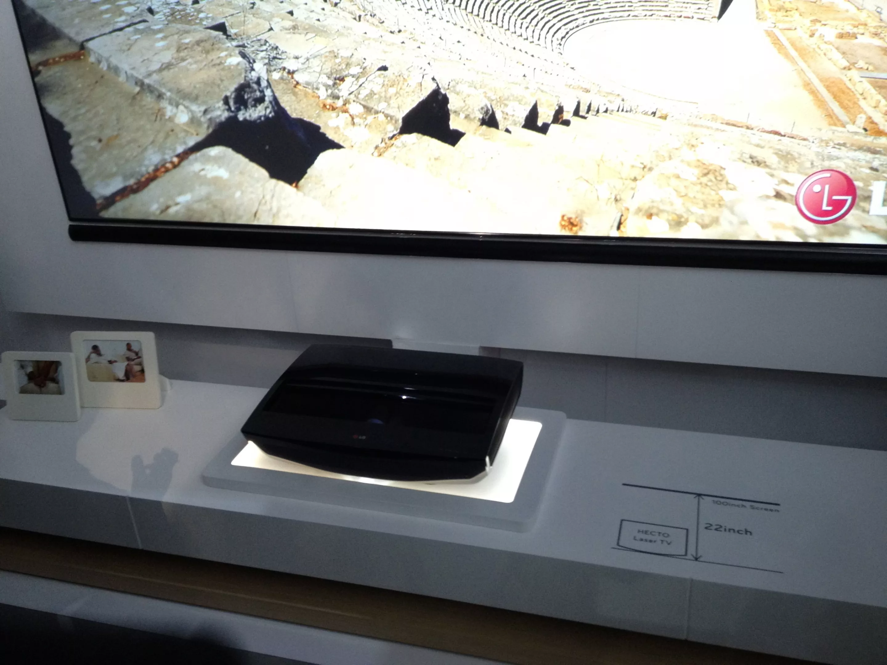 At a distance of less than two feet, the Laser TV can deliver a full HD image like a regular home theater projector