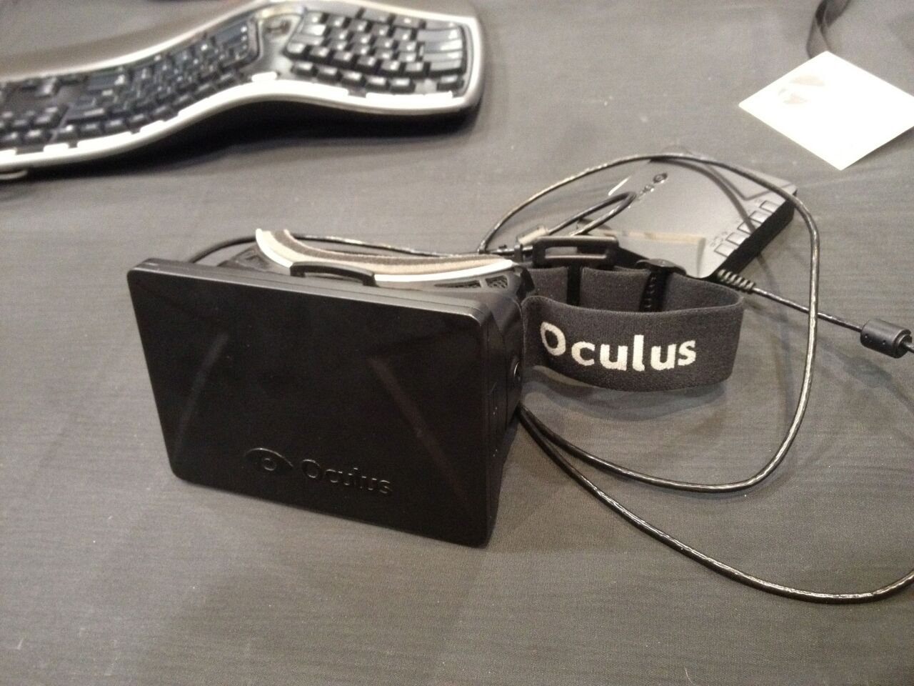 The latest virtual reality goggles from Oculus on display at CES 2013