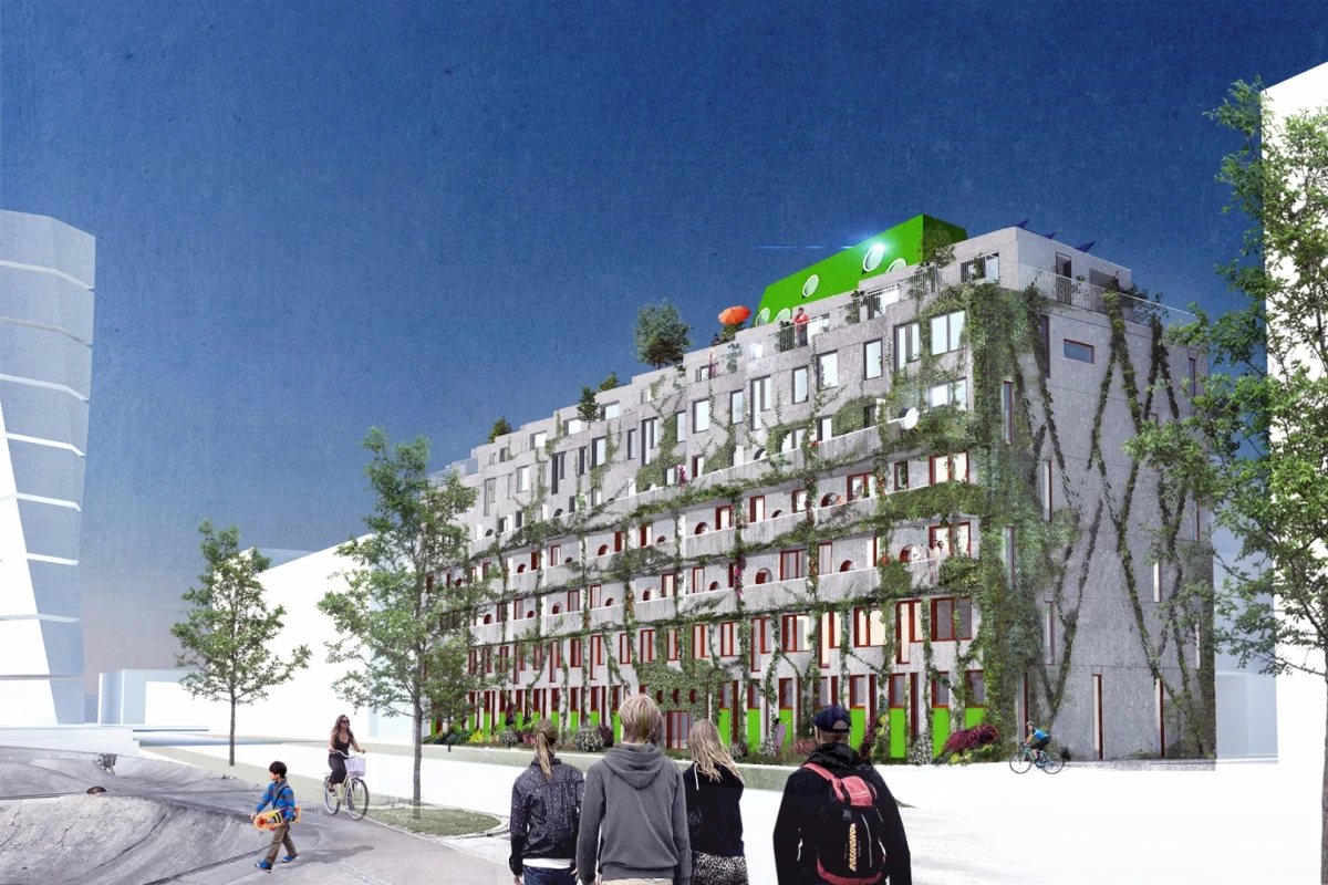 Cykelhuset Ohboy will comprise 55 apartments, ranging in size from 1-4 bedrooms, and a "bike hotel" on street-level with 31 mezzanine apartments