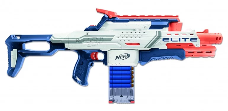 A 4 GB SD card is included with the Nerf Cam ECS-12 Blaster, and will store 2,000 photos or 3 hours of video