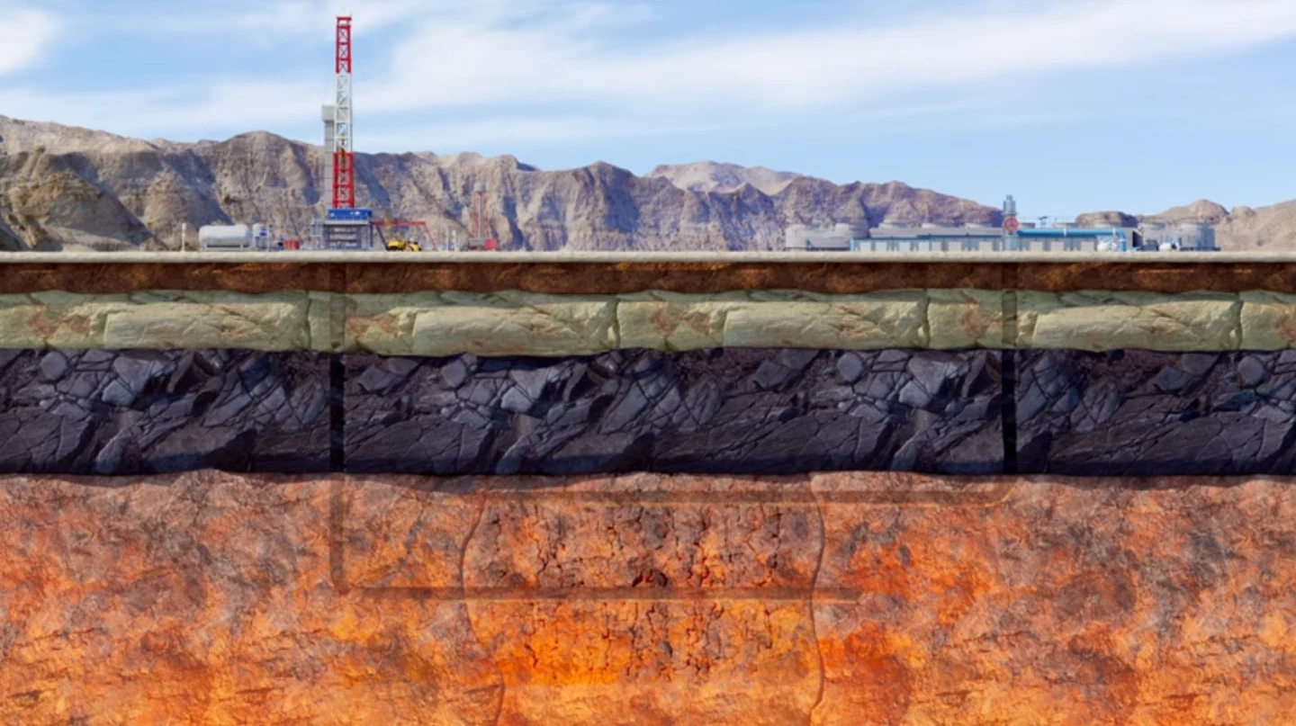 The Nevada project uses a pair of long, horizontal pipes deep underground, with a section of pressure-fractured rock between them