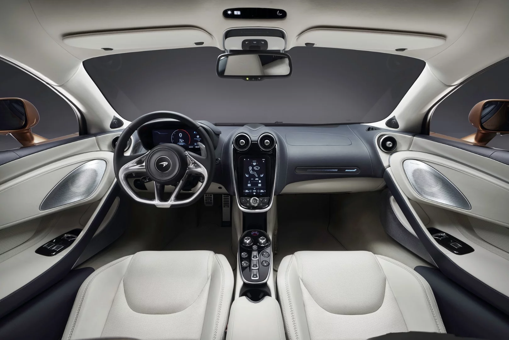 Focused on comfort, the seats are visibly more padded and supportive for longer use than are the sport seating most often found in McLaren’s cars