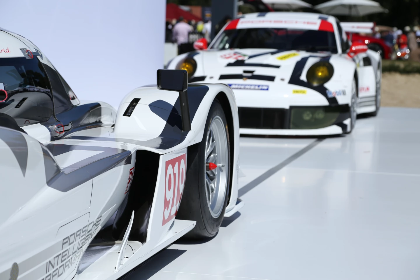 The Porsche 919 Hybrid on display with a 911 RSR in the background at Quail (Photo: Angus MacKenzie/Gizmag.com)