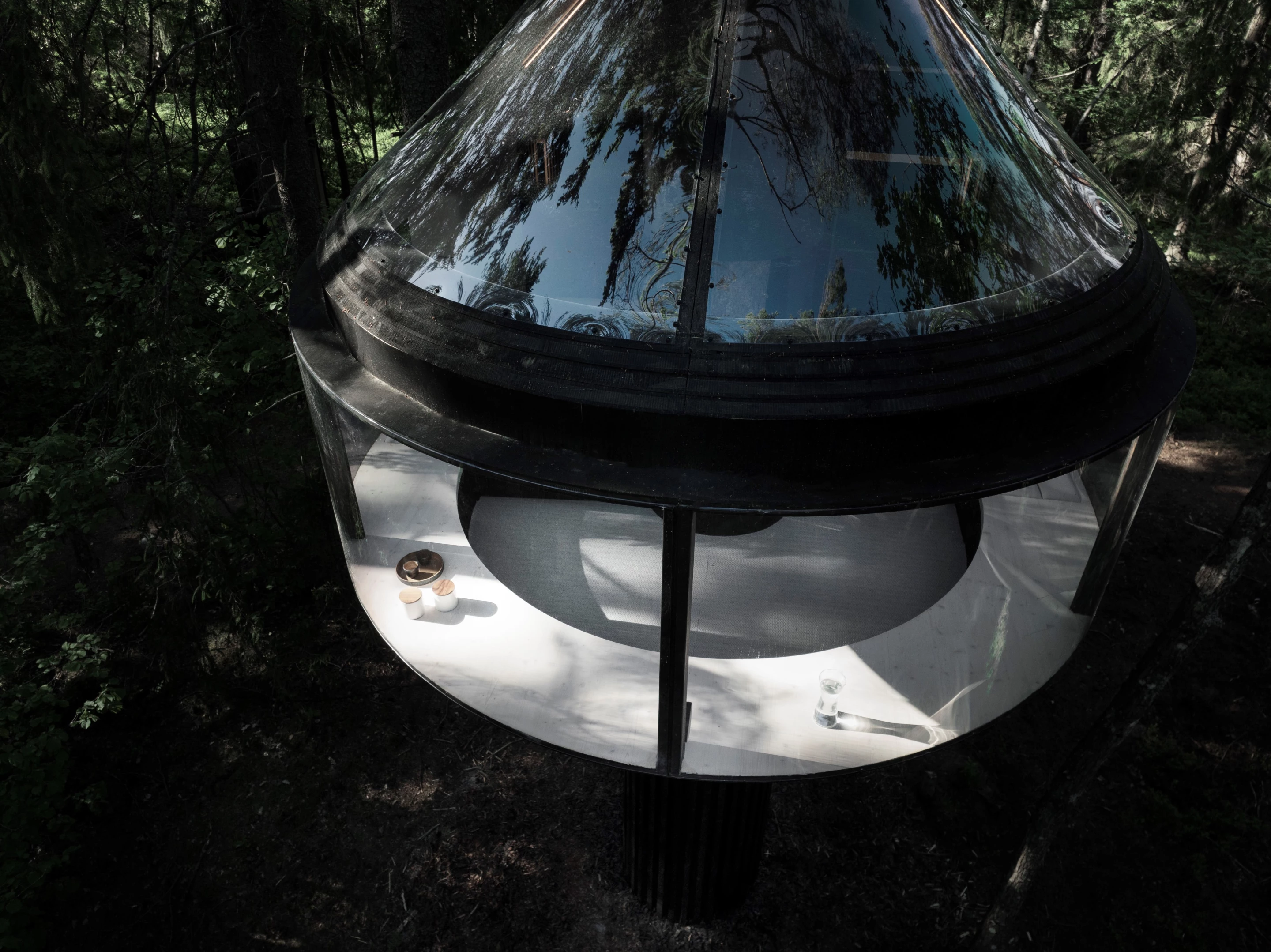 The Koja features generous glazing, framing views of the surrounding forest and ensuring ample natural light permeates within