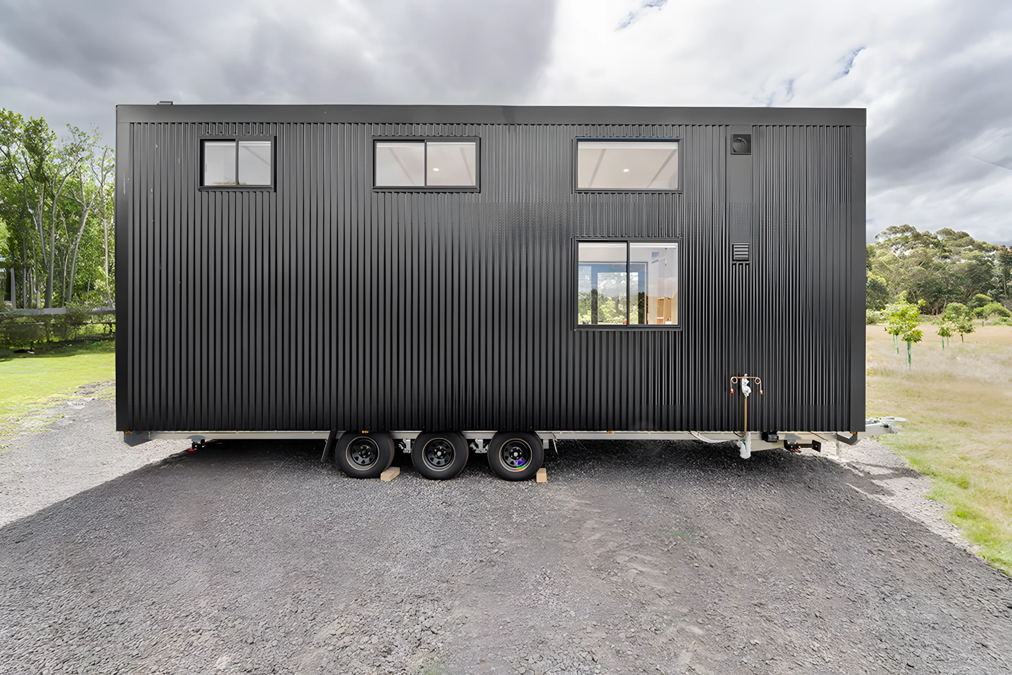 The Grevillea gets power from a standard RV-style hookup but is wired ready for solar panels if the owners decide to go off-the-grid