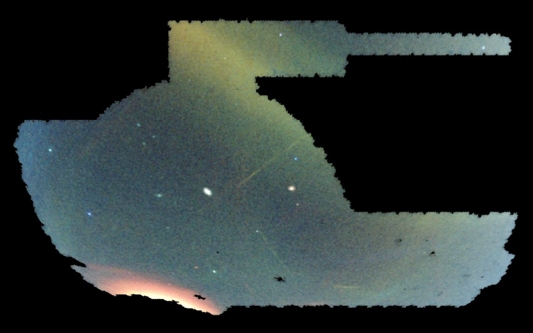 The Dark Energy Survey's field of view, with different colors representing different distances – blue is close, green is further away, red is even further again