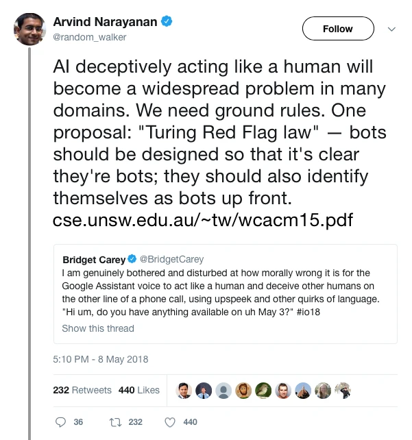 Some of the conversation suggesting how AI voices should not mimic human qualities