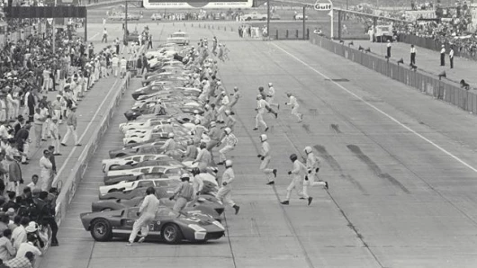 The start of the historic 1966 Le Mans race where Ford finally conquered Ferrari.