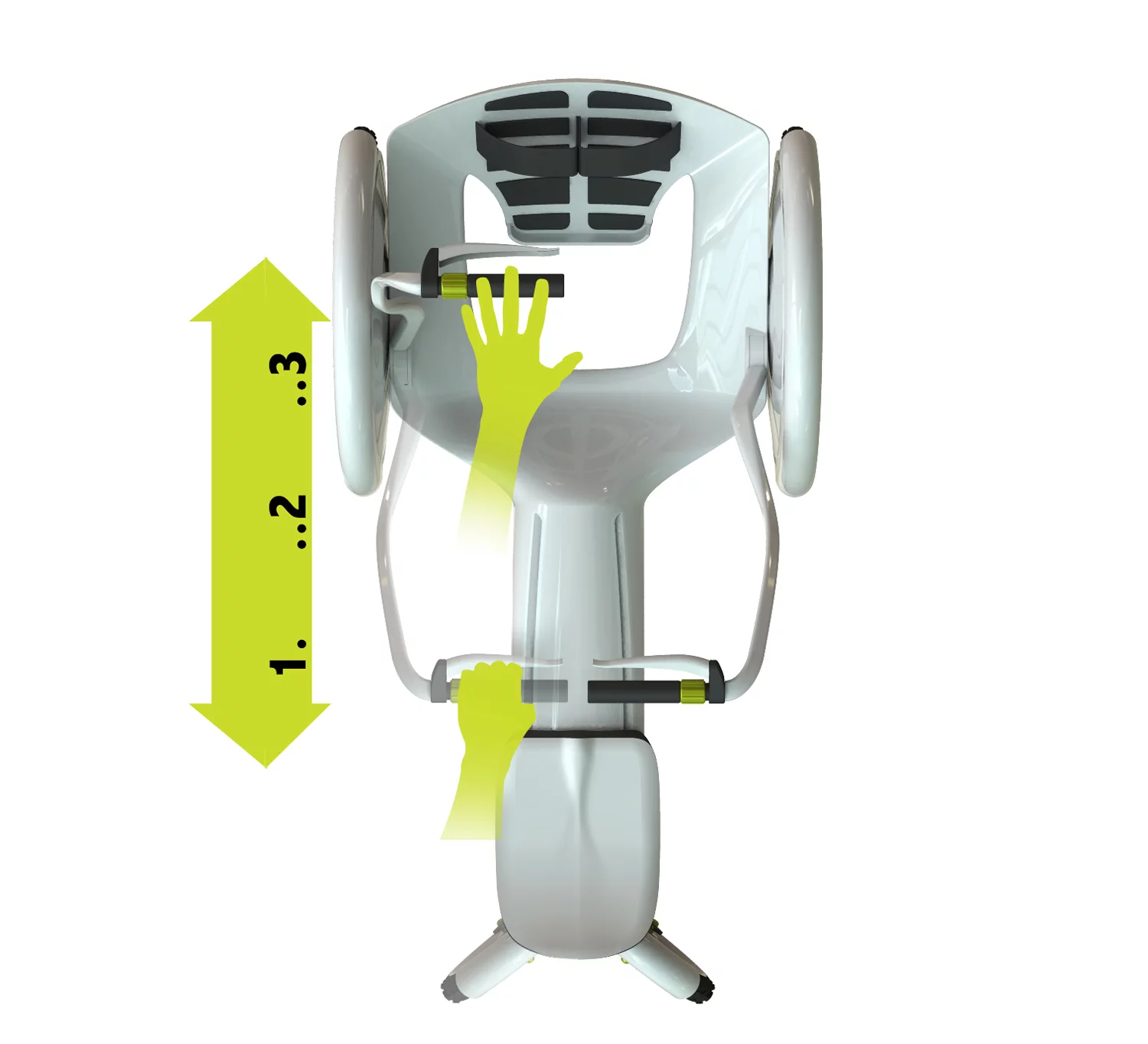 Operating the RowRay - pulling both handles results in forward momentum and either the left or right handle on its own is used to turn the cart