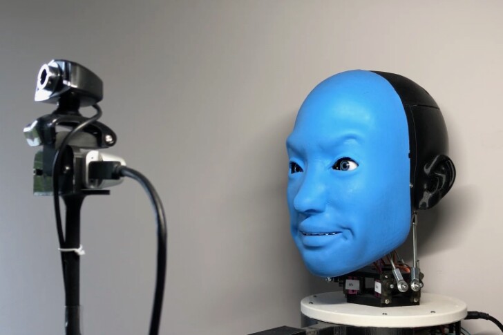 As part of its learning process, EVA runs through a variety of facial movements while filmed by a camera