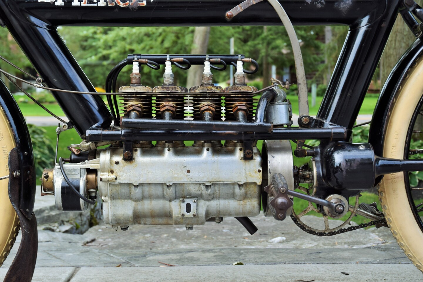 The 1911 Pierce Arrow used a 696cc four-cylinder engine that was loosely based on the Belgian FN four. The uses a T-head side-valve design and offered complete reliability, even running at its 60 mph top speed. Sold by Mecum Auctions, Sunday, 12 July 2020 for $225,500 including buyers premium
