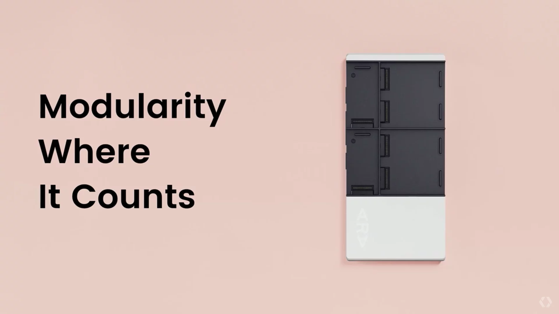 The Ara frame contains the necessary hardware components like the battery, antennas and CPU, and features six slots for modules