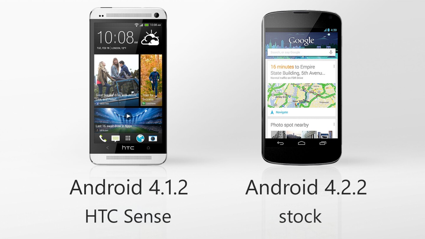 The Nexus 4 runs the latest version of Android, and doesn't have a manufacturer UI