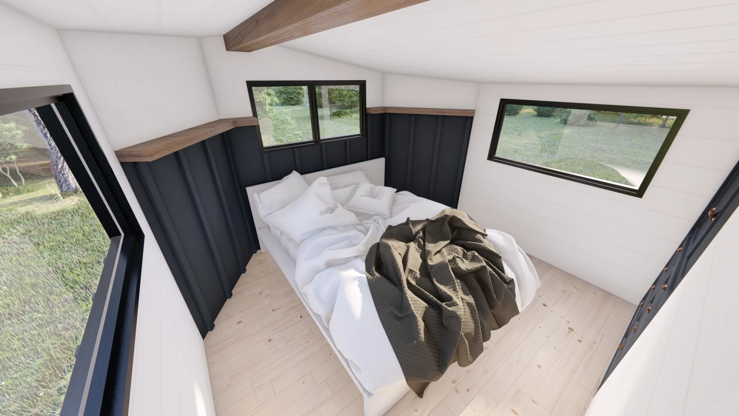 The True North Retreat's master bedroom will offer ample headroom to stand upright, which is still quite rare in a tiny house