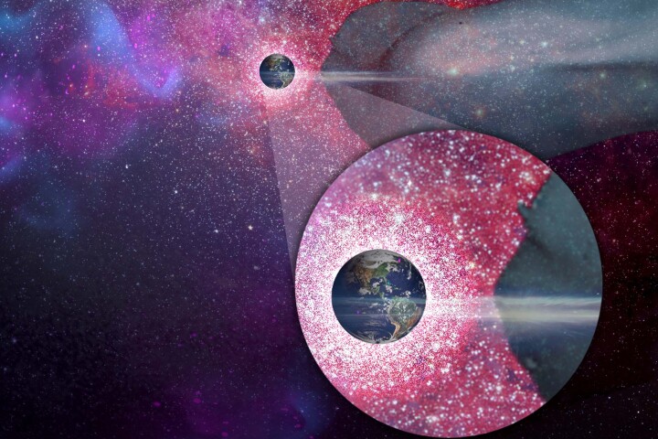 An artist's impression of Earth outside of the heliosphere, the Sun's protective bubble