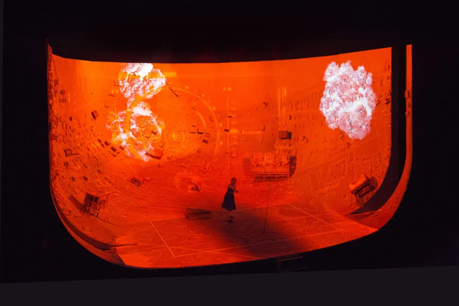 Set Design of the Year was awarded to ES Devlin for the play Ugly Lies The Bone. The bowl-shaped map allowed for dynamic projections to constantly morph the space into different iterations as the play progressed