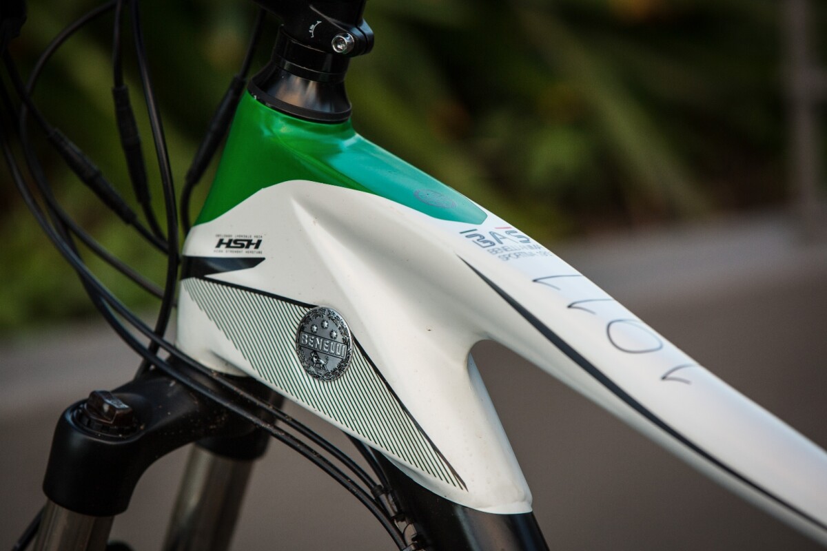 Benelli Achle 29 ebike: there's a lot of nice design details, including this squared off frame head