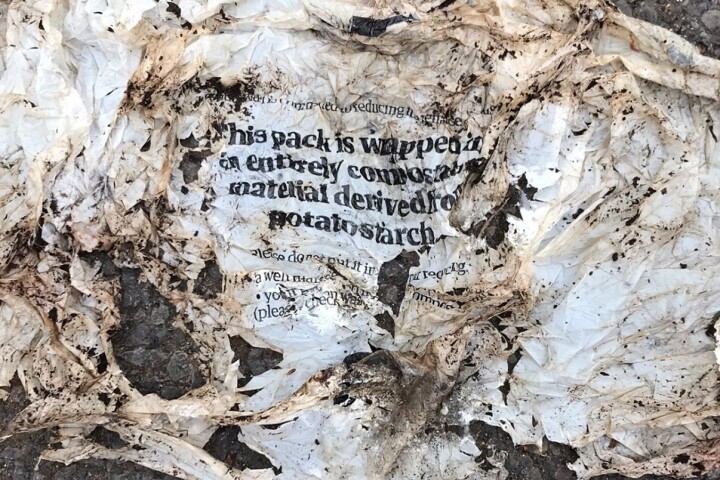 A photo of a not-so-compostable plastic wrap, submitted by a participant in the Big Compost Experiment