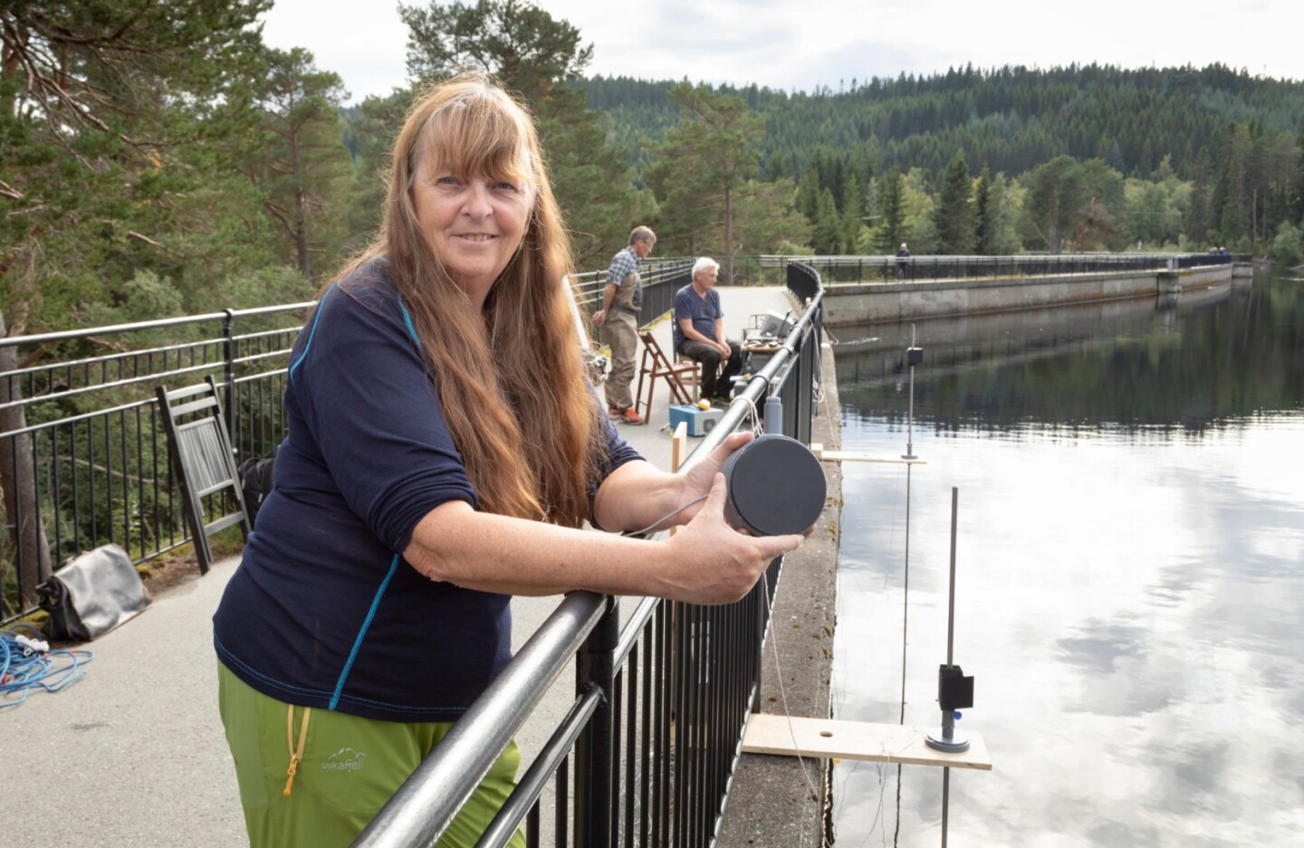 Tone Berge with one of the PingMe tags, at Norway's Blaklidammen lake