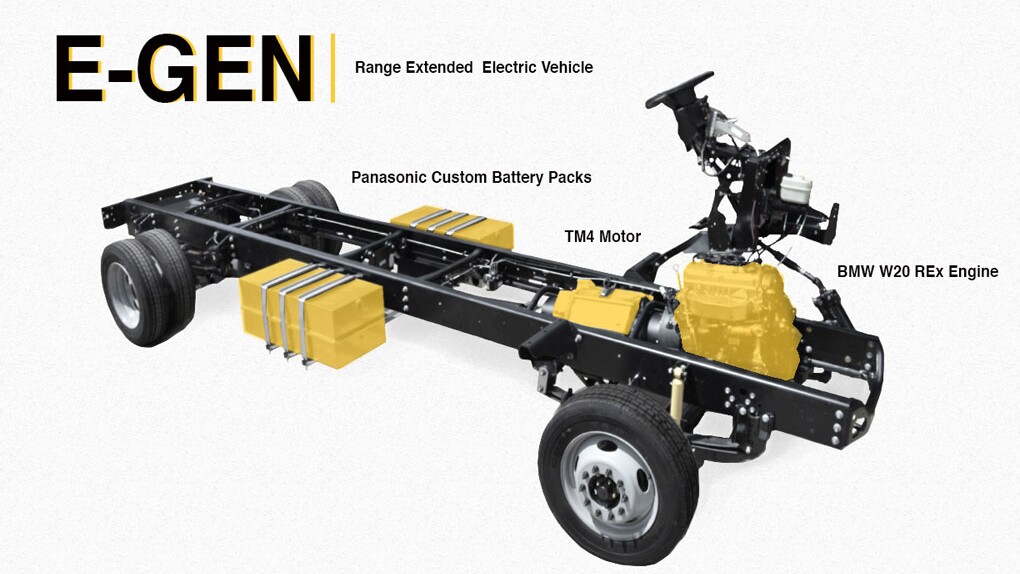 The range-extending engine of the Workhorse pick-up and truck originates from BMW where it is used in the i3 car