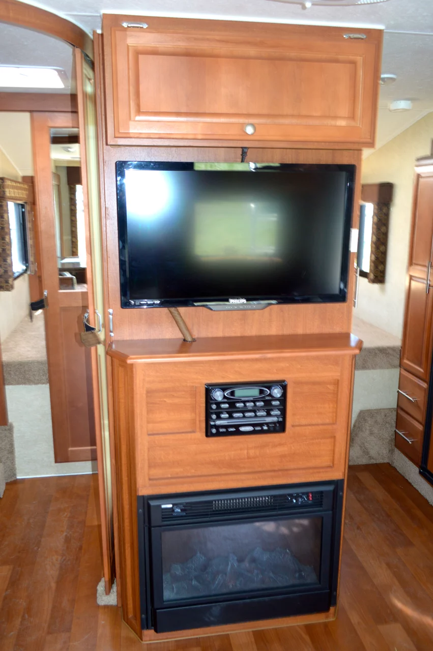 The Host Industries slide-outs create a roomier interior, complete with fireplace